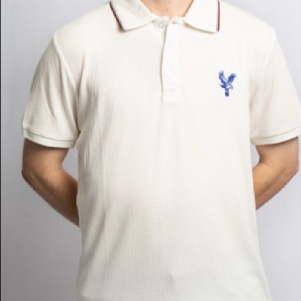 Men's Cream Polo Shirt with Blue Embroidered Logo
